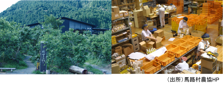 「ゆずの森」加工場の外観（左）と作業風景（右）